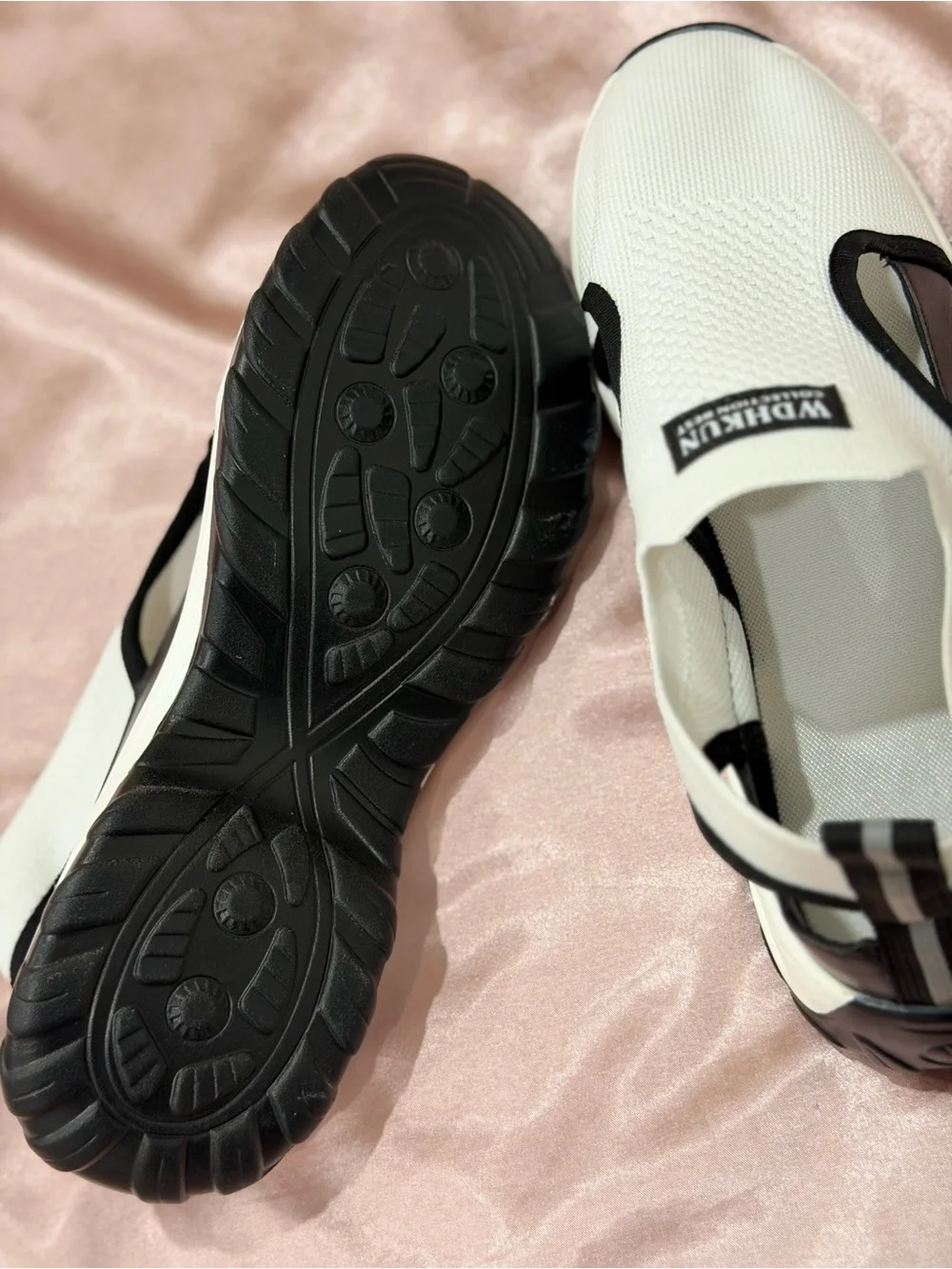 White & Black Slip-On Mesh Sport Sneakers for Women
